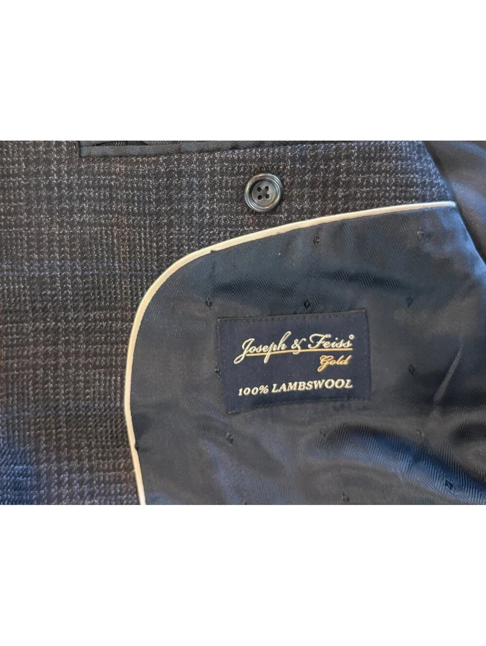 Joseph & Feiss Gold 100% Lambswool Plaid Suit Jacket Blazer Mens 42 Regular Navy